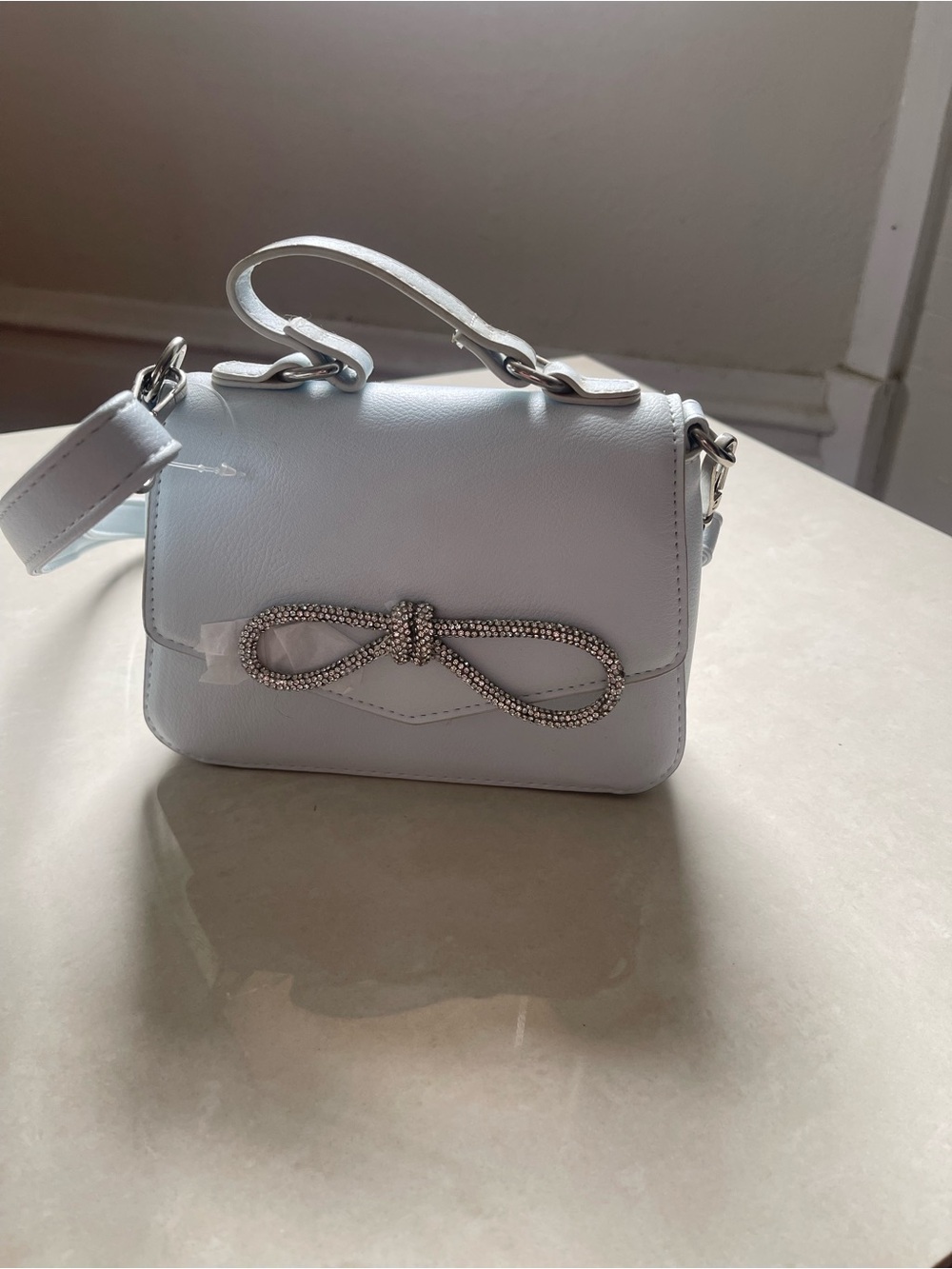 Target Light Blue Crossbody/Tote with Rhinestone Bow Accent